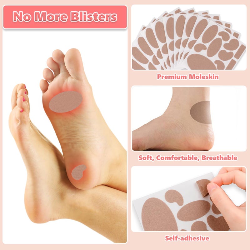 Decproch Adhesive Moleskin Pads for Blister Feet, Moleskin Padding, Mole Skin Tape Stickers for Feet, Blister Prevention Bandages for Boots Hiking Reduce Friction Pain - 5 Sheets (55 Pieces Total) - Image 3